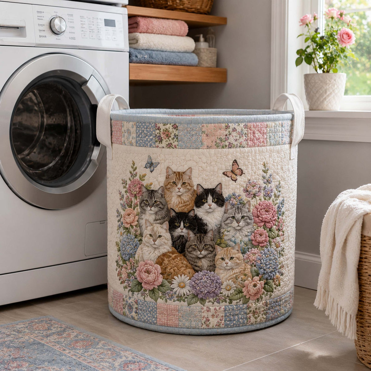 Garden Whiskers Quilted Laundry Hamper printed laundry hamper