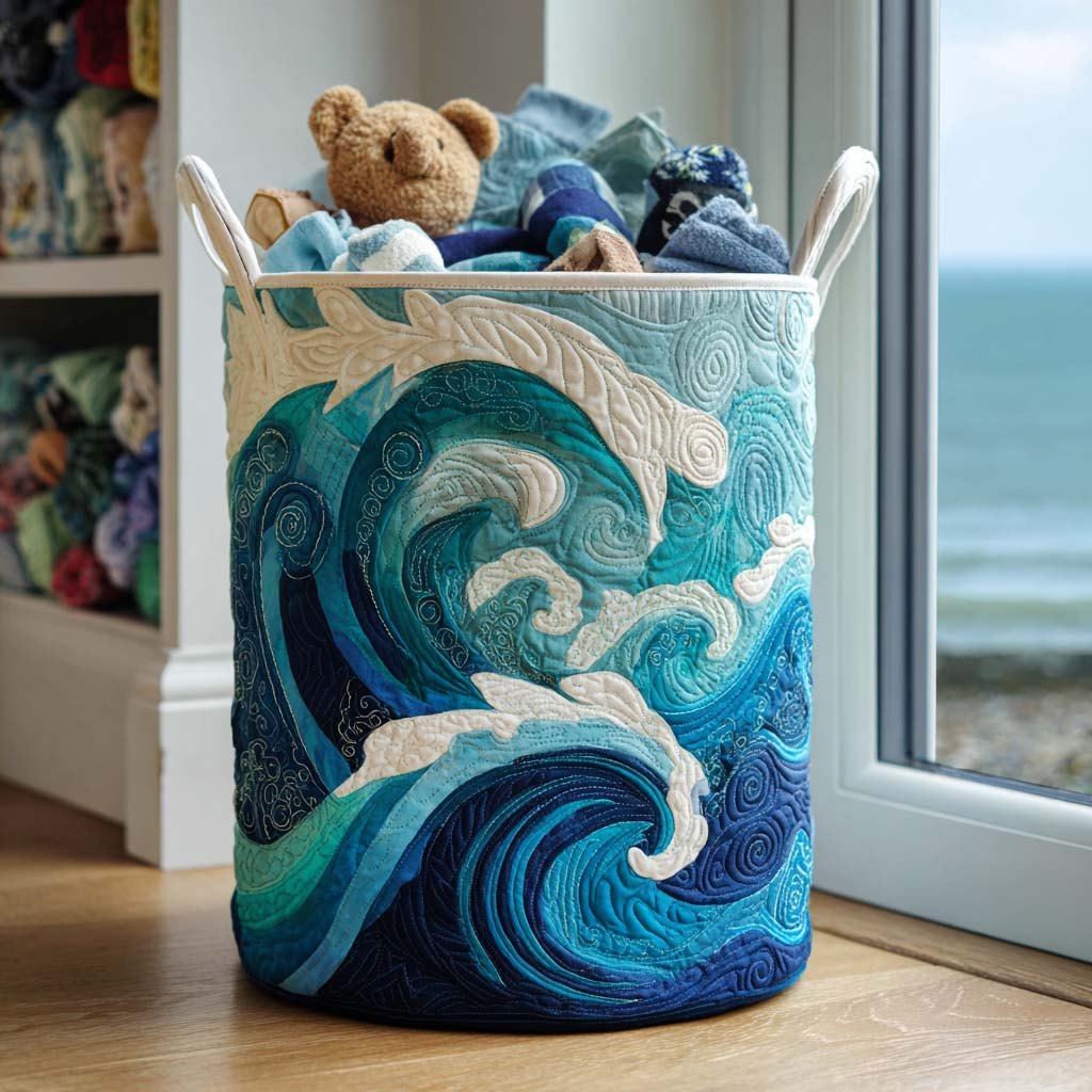 Gentle Sea Foam Quilted Laundry Hamper printed laundry hamper