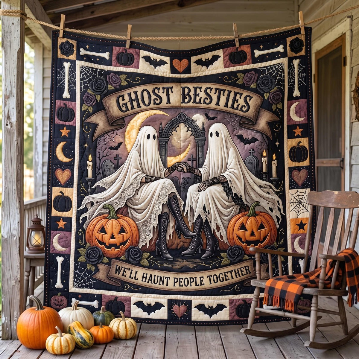Ghost Bestie Quilted Blanket printed blanket
