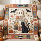 Ghost Cat Autumn Quilted Blanket printed blanket