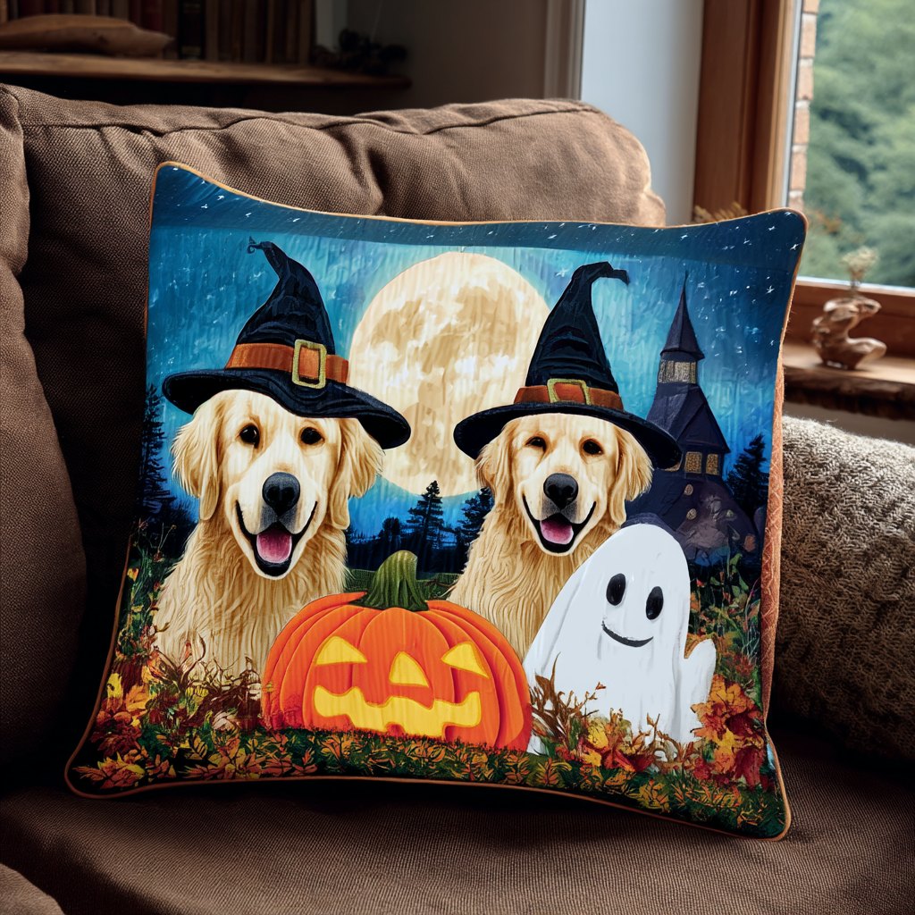 Ghost Golden Retriever Quilted Cushion Cover printed cushion cover