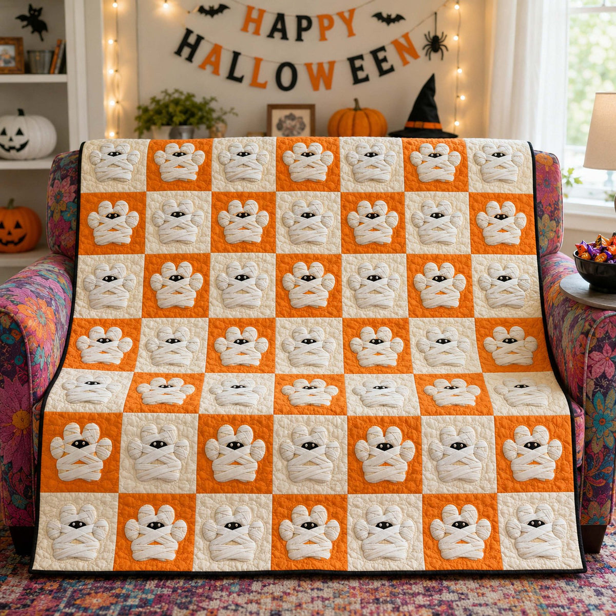 Ghost Paws Quilted Blanket printed blanket