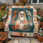 Ghost with Autumn Flowers on Teal printed blanket