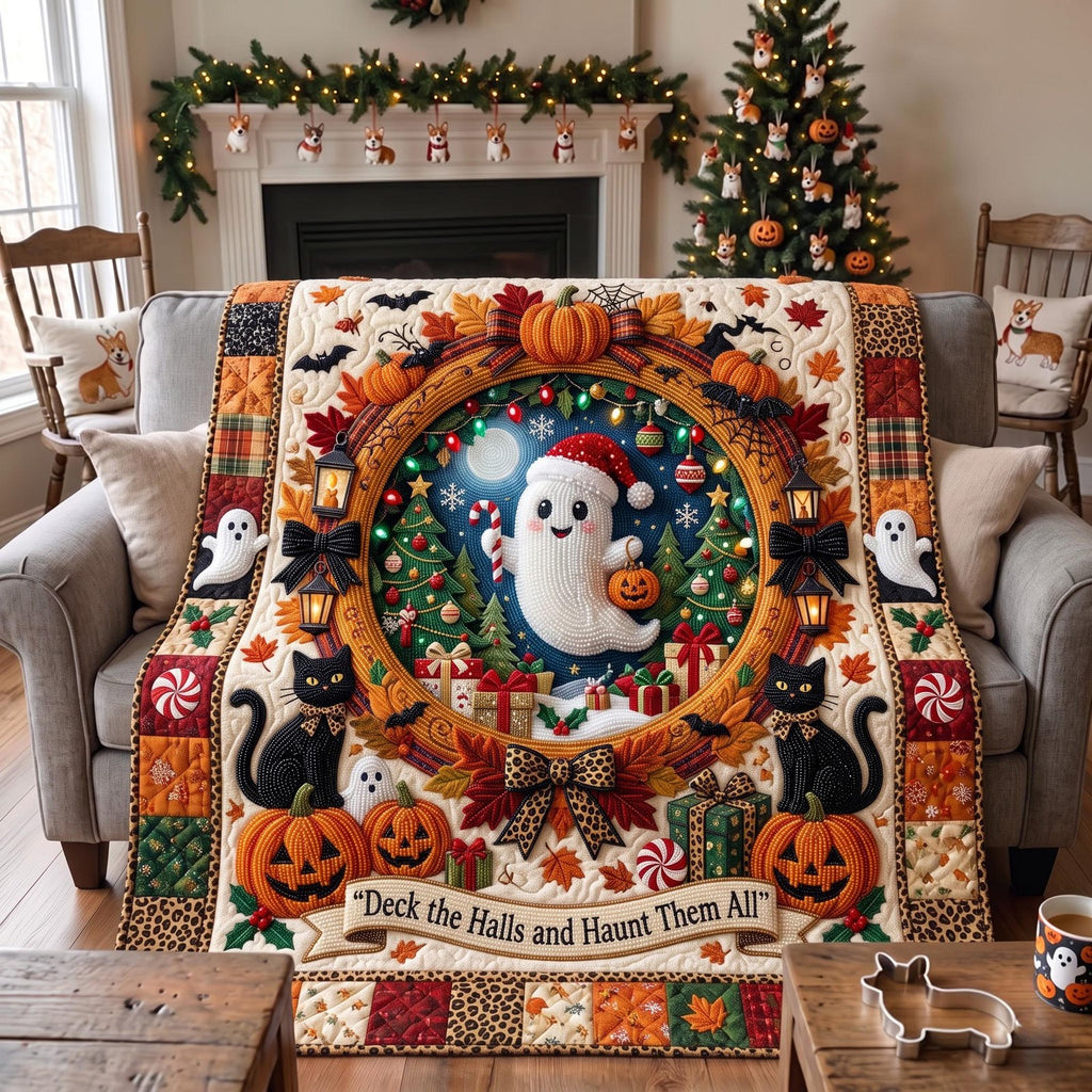 Ghost Wreath Quilted Blanket printed blanket