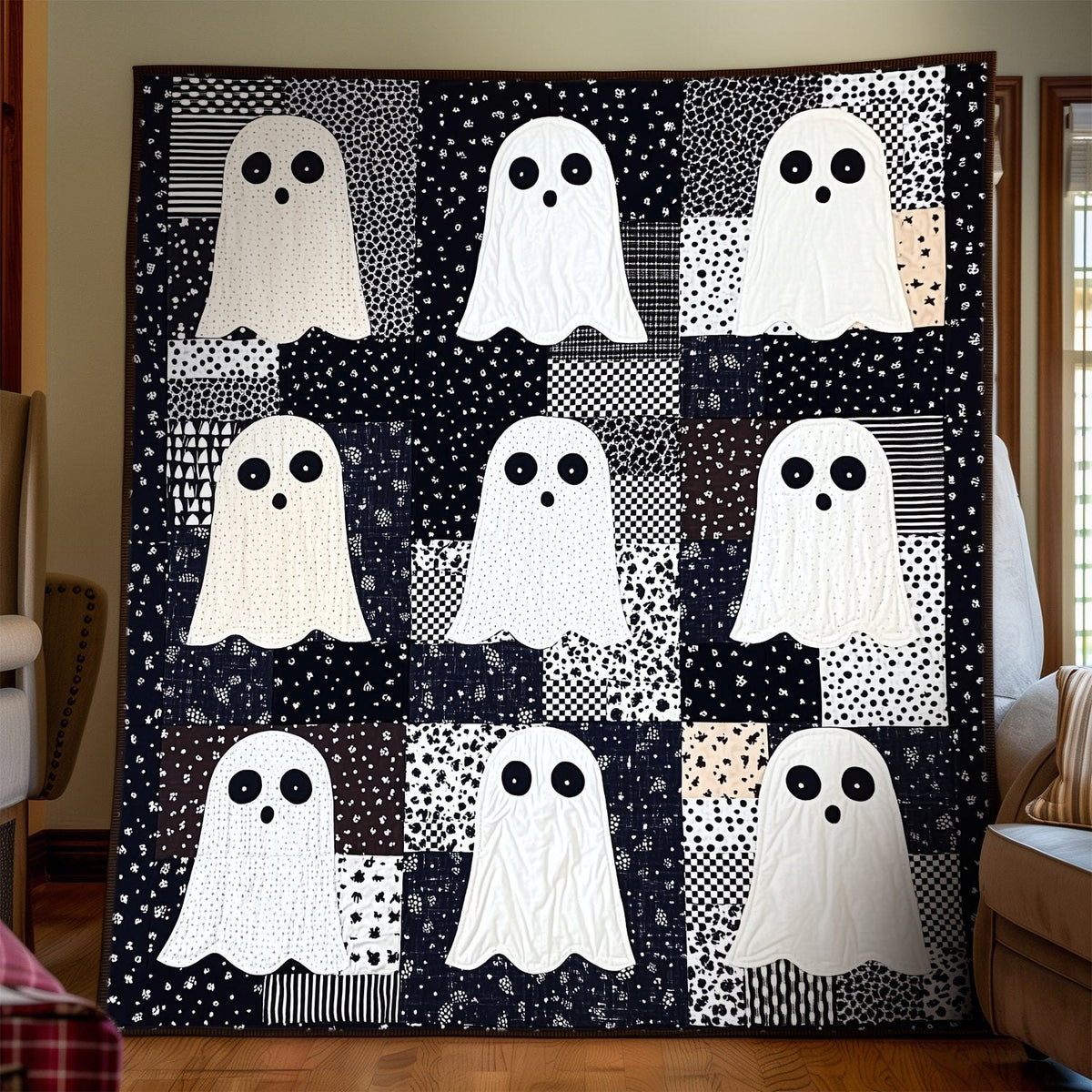 Ghostly Gathering Quilted Blanket printed blanket