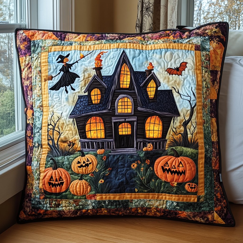 Ghostly House Halloween Quilted Cushion Cover printed cushion cover