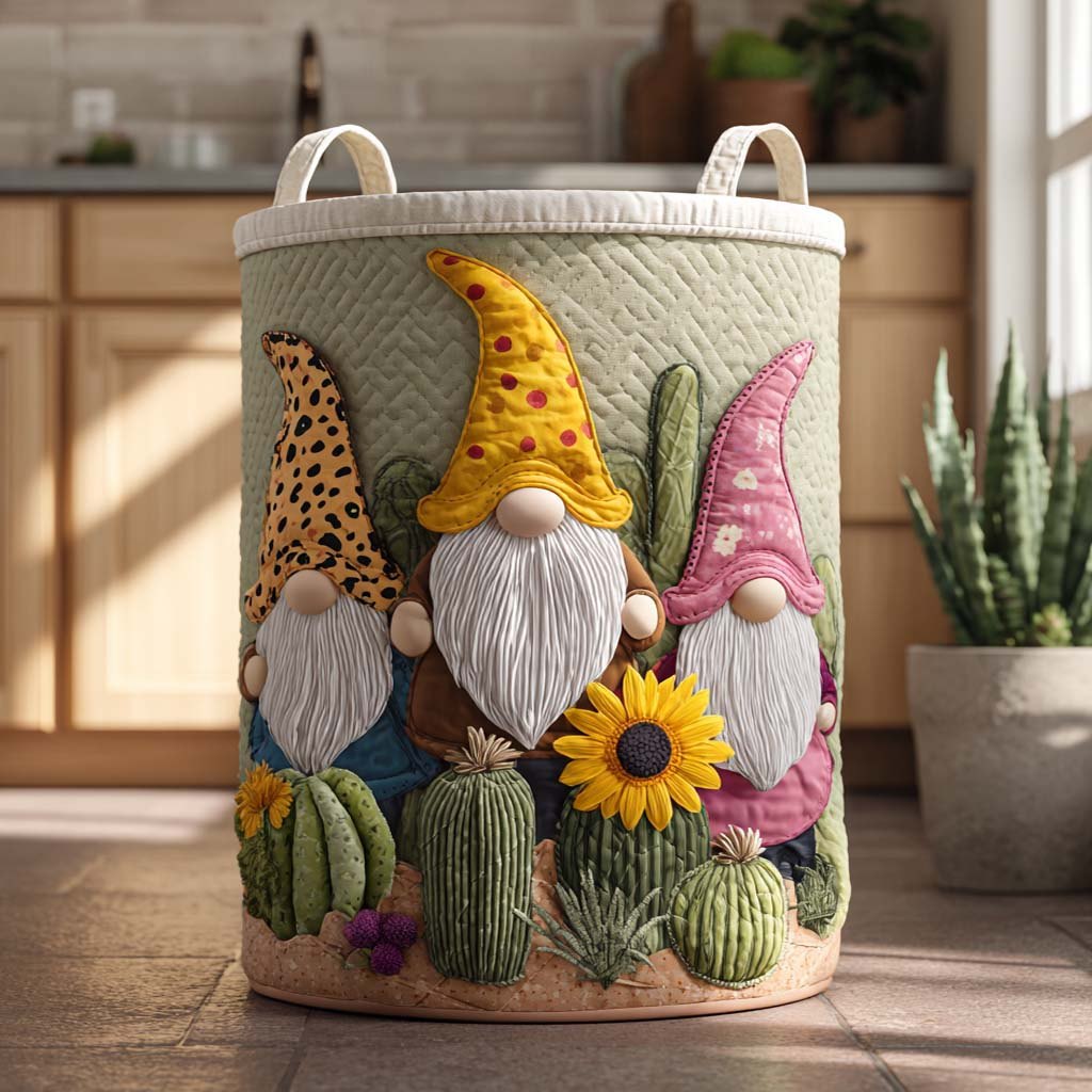 Giggly Gnome Quilted Laundry Hamper printed laundry hamper