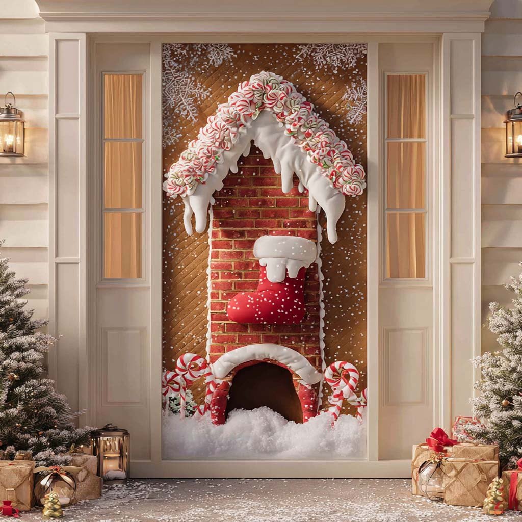 Gingerbread Chimney Stack Quilted Door Curtain printed door curtain