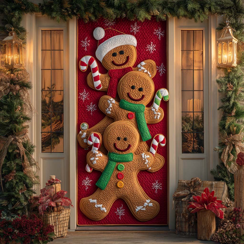 Gingerbread Family Cheer Quilted Door Curtain printed door curtain