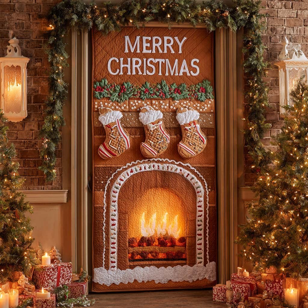 Gingerbread Gift Hearth Quilted Door Curtain printed door curtain