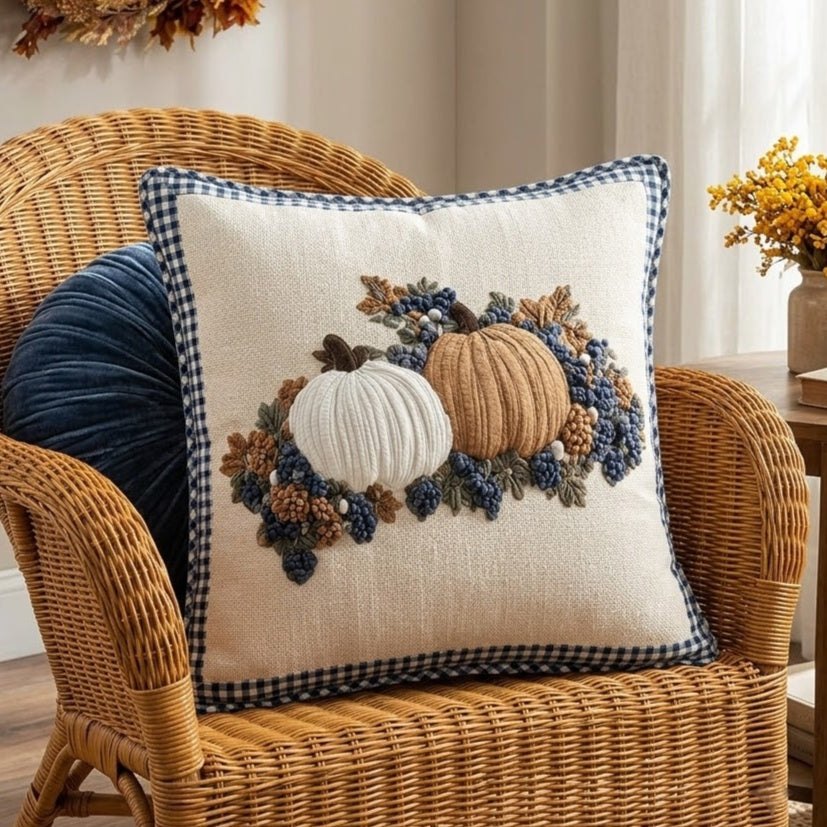 Gingham Pumpkins Quilted Pillow Case printed quilted cushion cover