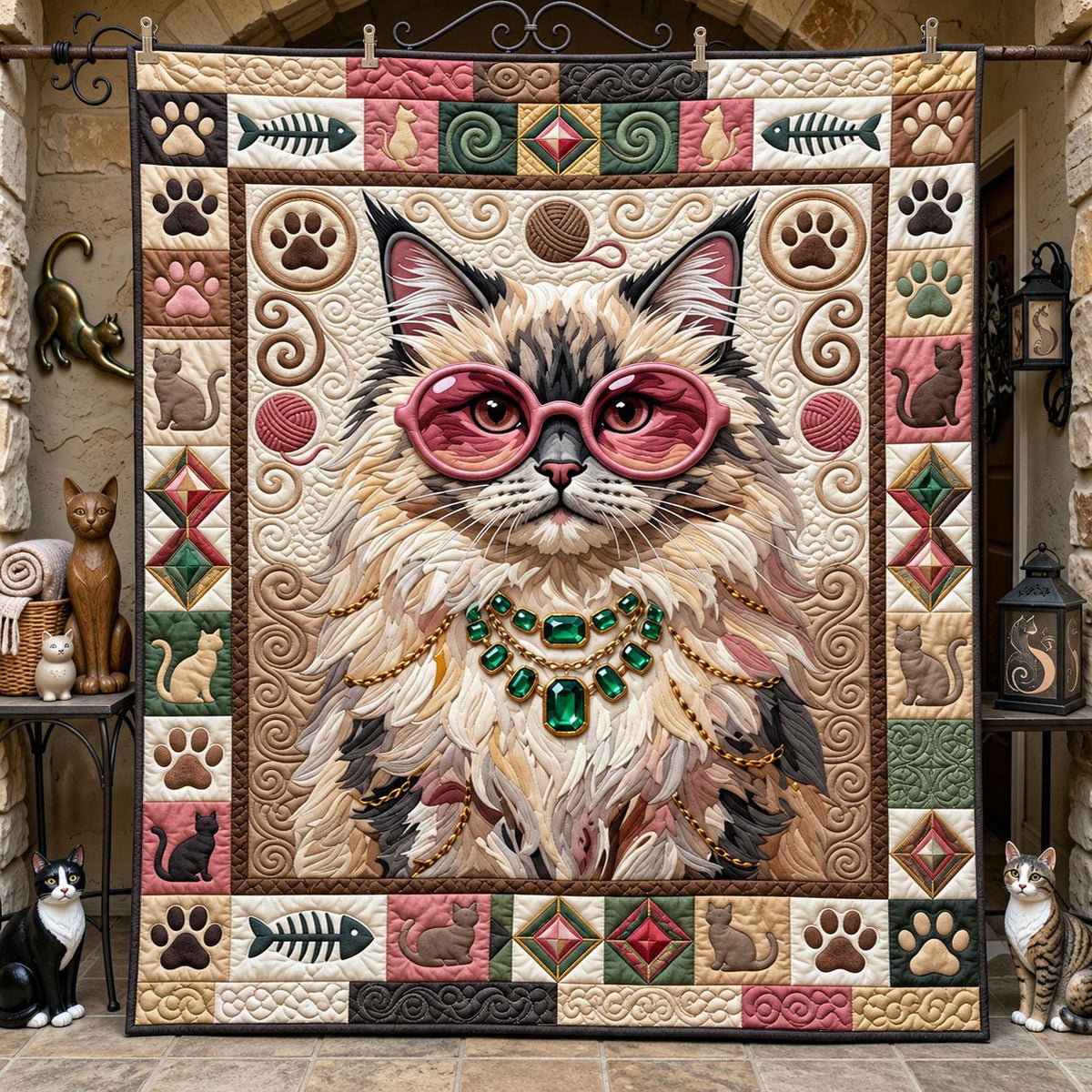 Glam Cat Quilted Blanket printed blanket