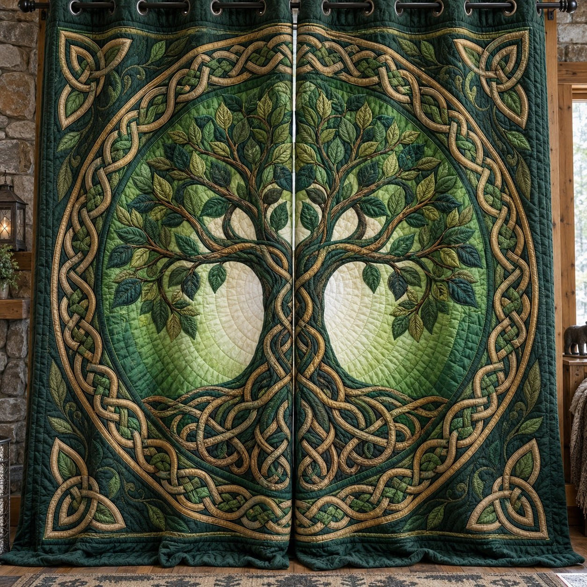Glowing Emerald Grove Quilted Curtains printed door curtain