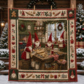 Gnome Bakery Christmas Workshop Quilted Blanket printed quilt blanket