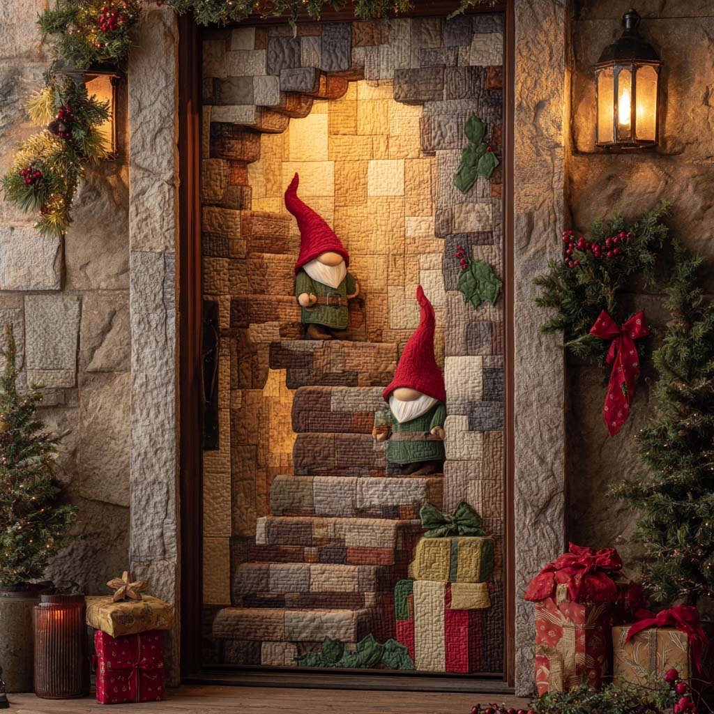 Gnome by the Archway Quilted Door Curtain printed door curtain