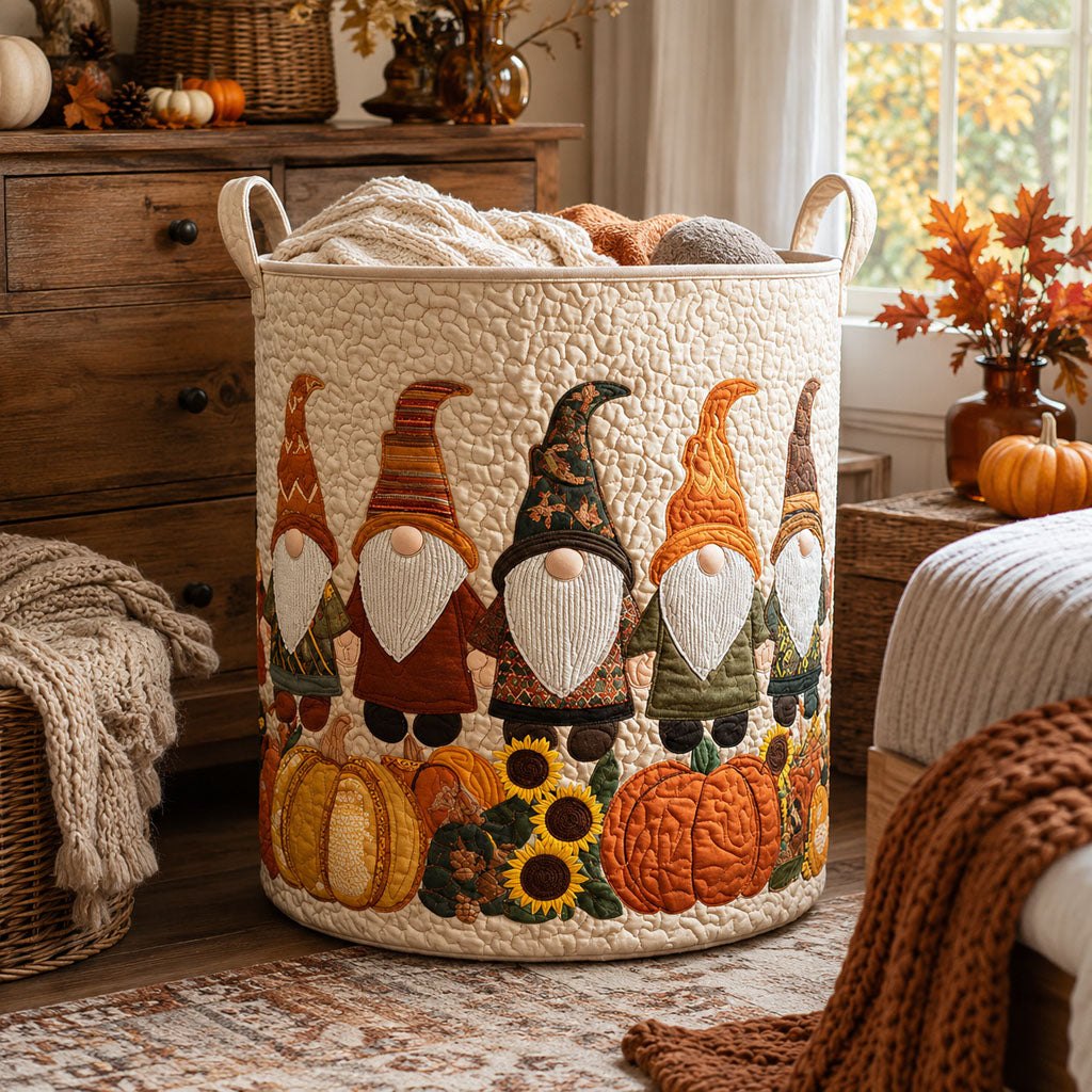 Gnome Trio Pumpkin Harvest printed laundry hamper