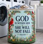 God Is Within Her Quilted Laundry Hamper printed laundry hamper