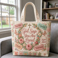 God Says You Are Loved Floral Quilted Tote Bag printed quilted tote bag