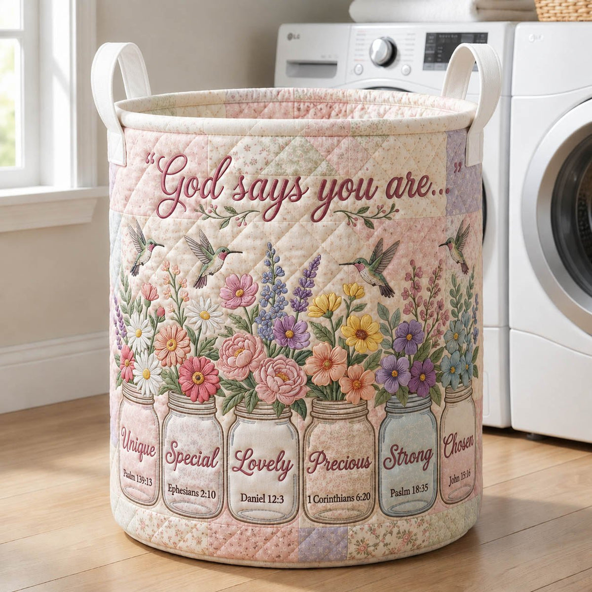 God Says You Are Quilted Laundry Hamper printed laundry hamper