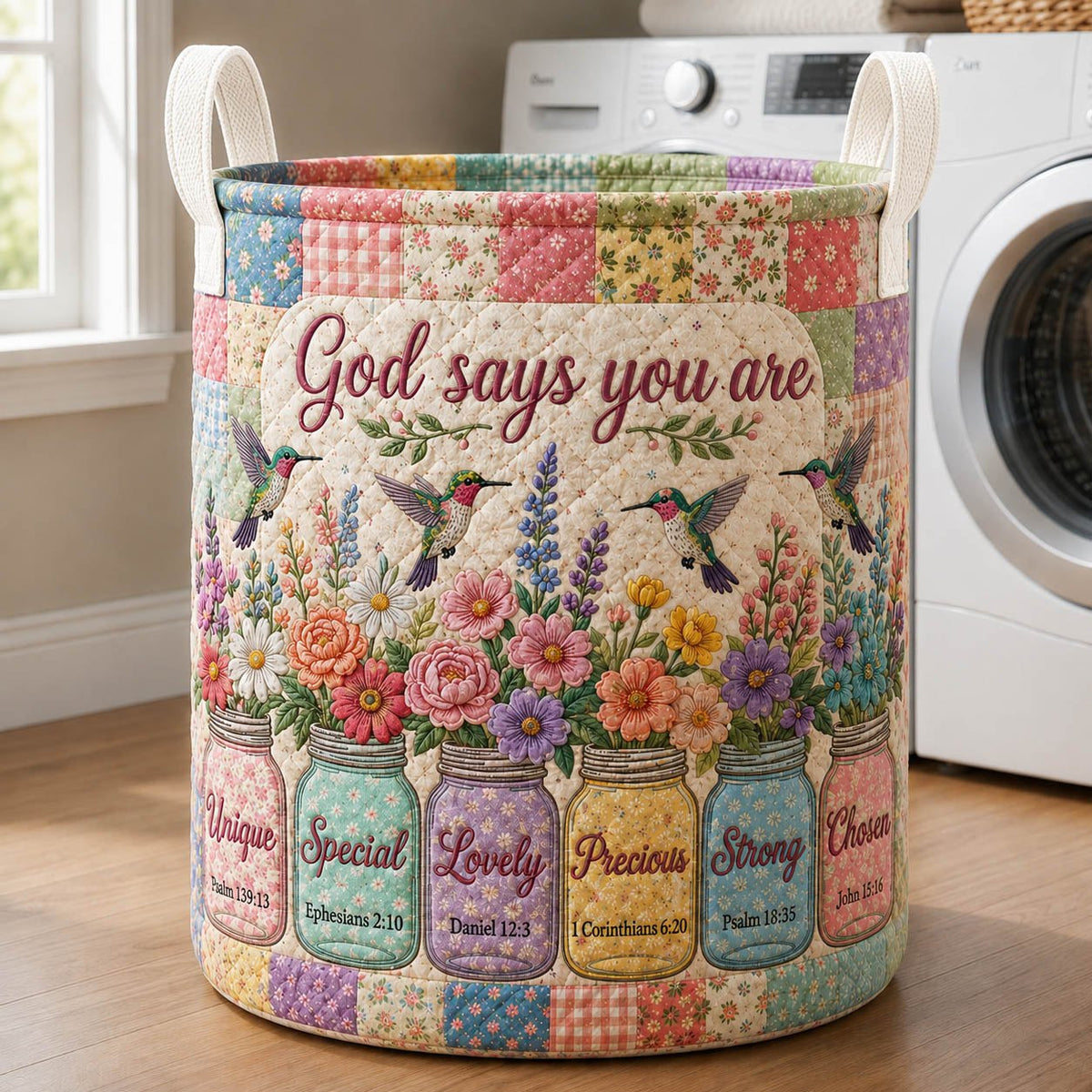 God Says You Are Quilted Laundry Hamper printed laundry hamper