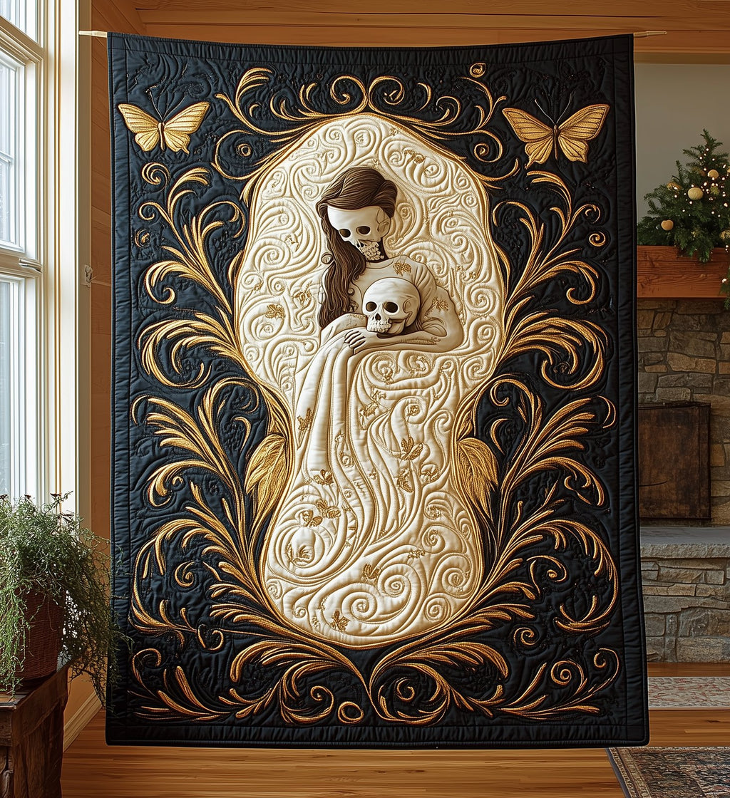 Gold Skull Quilted Blanket printed blanket