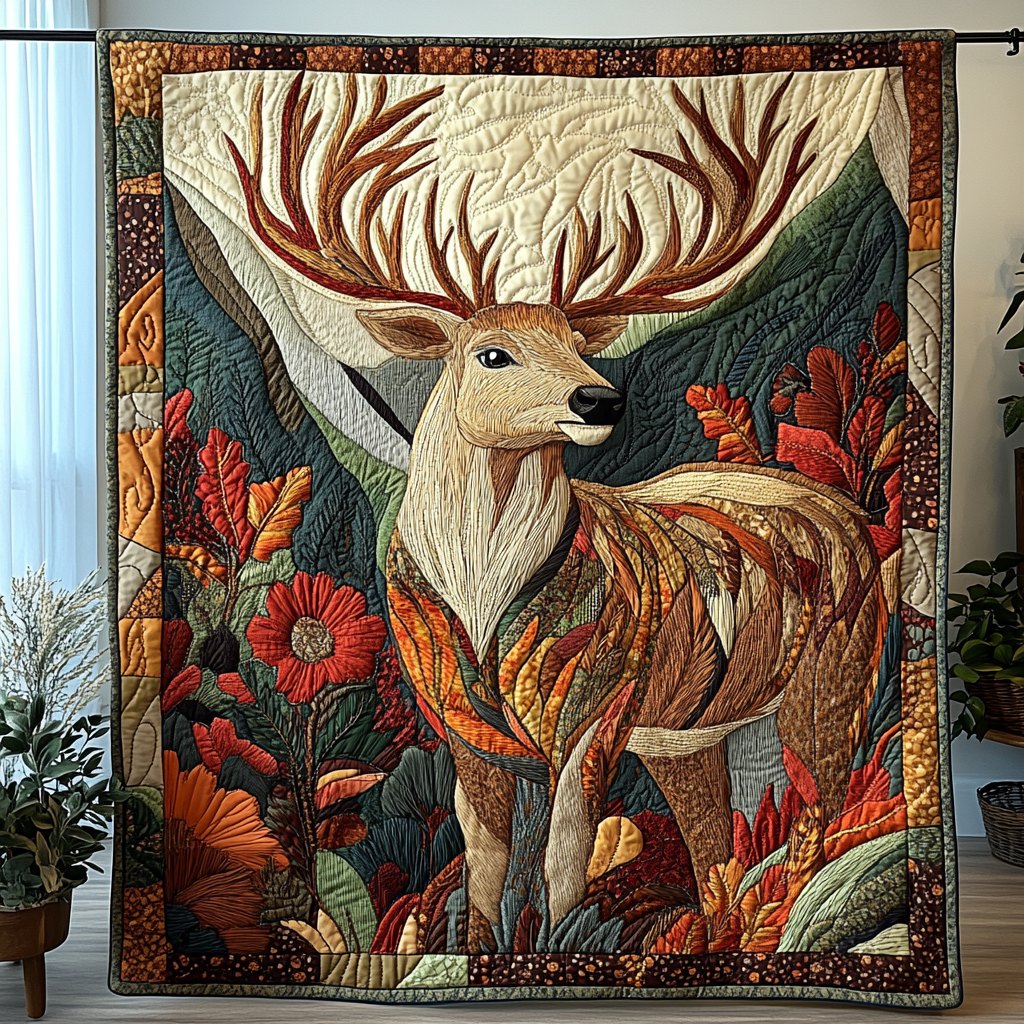 Golden Antlers Quilted Blanket printed blanket