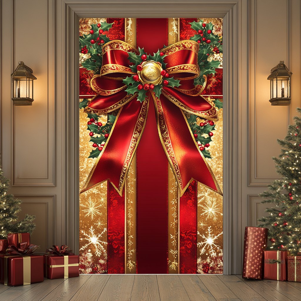 Golden Bow Quilted Door Curtain printed door curtain