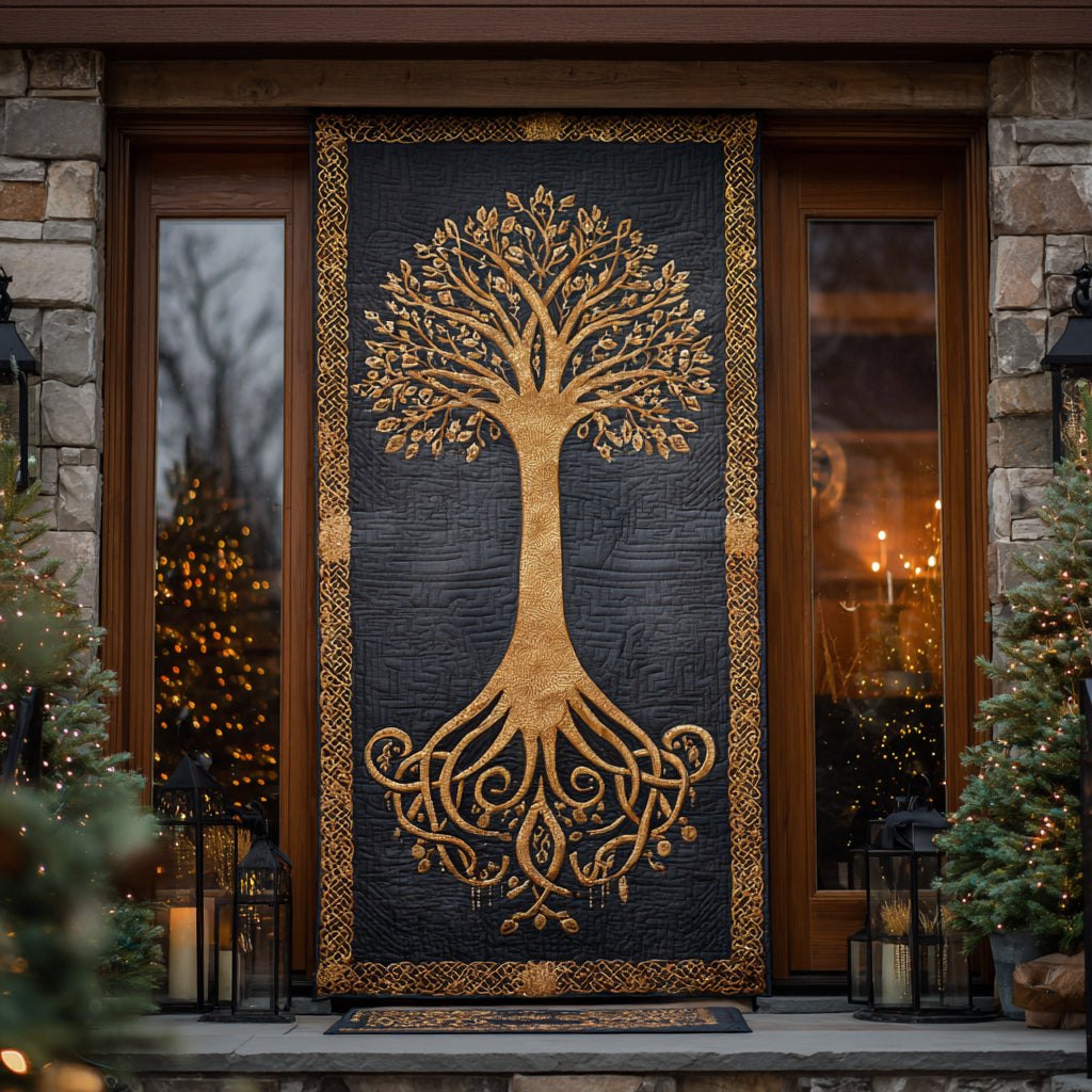 Golden Branches Quilted Door Curtain printed door curtain