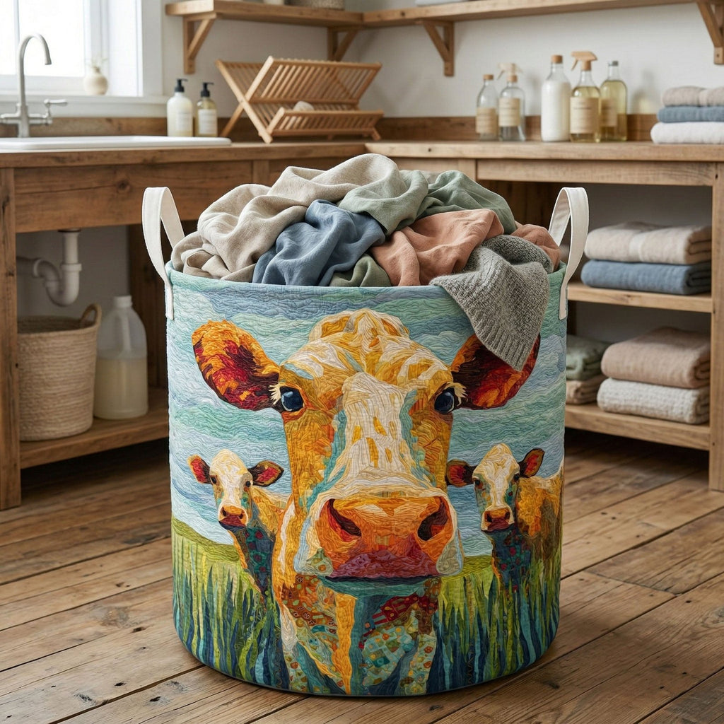 Golden Cow Field Quilted Laundry Hamper printed laundry hamper