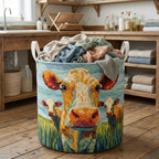 Golden Cow Field Quilted Laundry Hamper printed laundry hamper