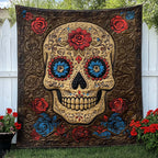 Golden Fiesta Skull Quilted Blanket printed blanket
