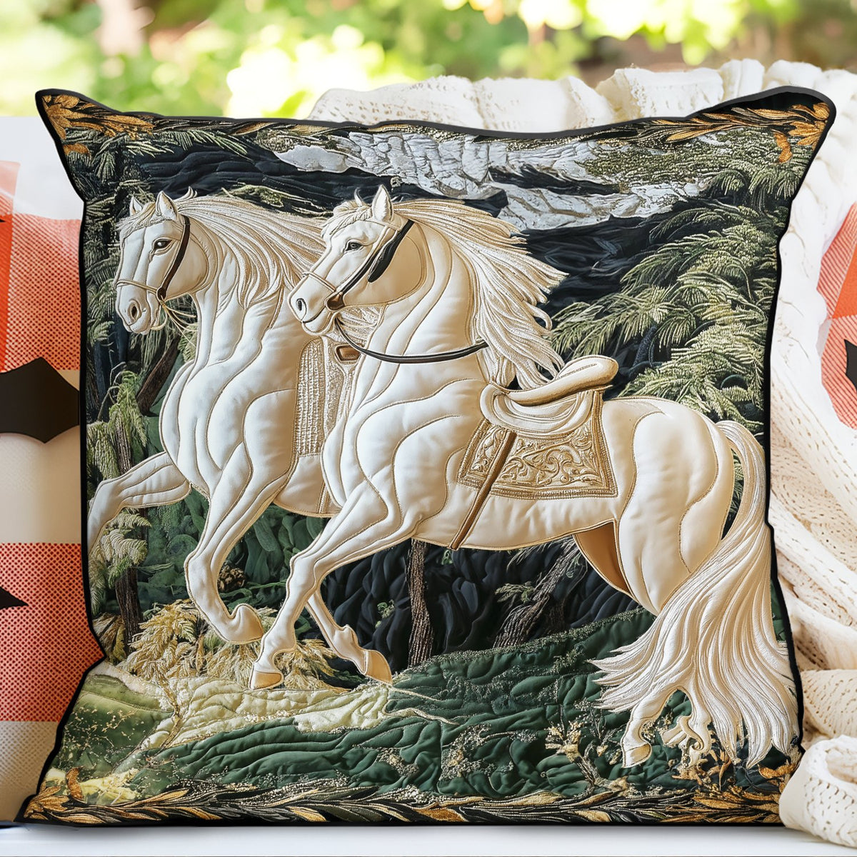 Golden Gallop Quilted Cushion Cover printed cushion cover