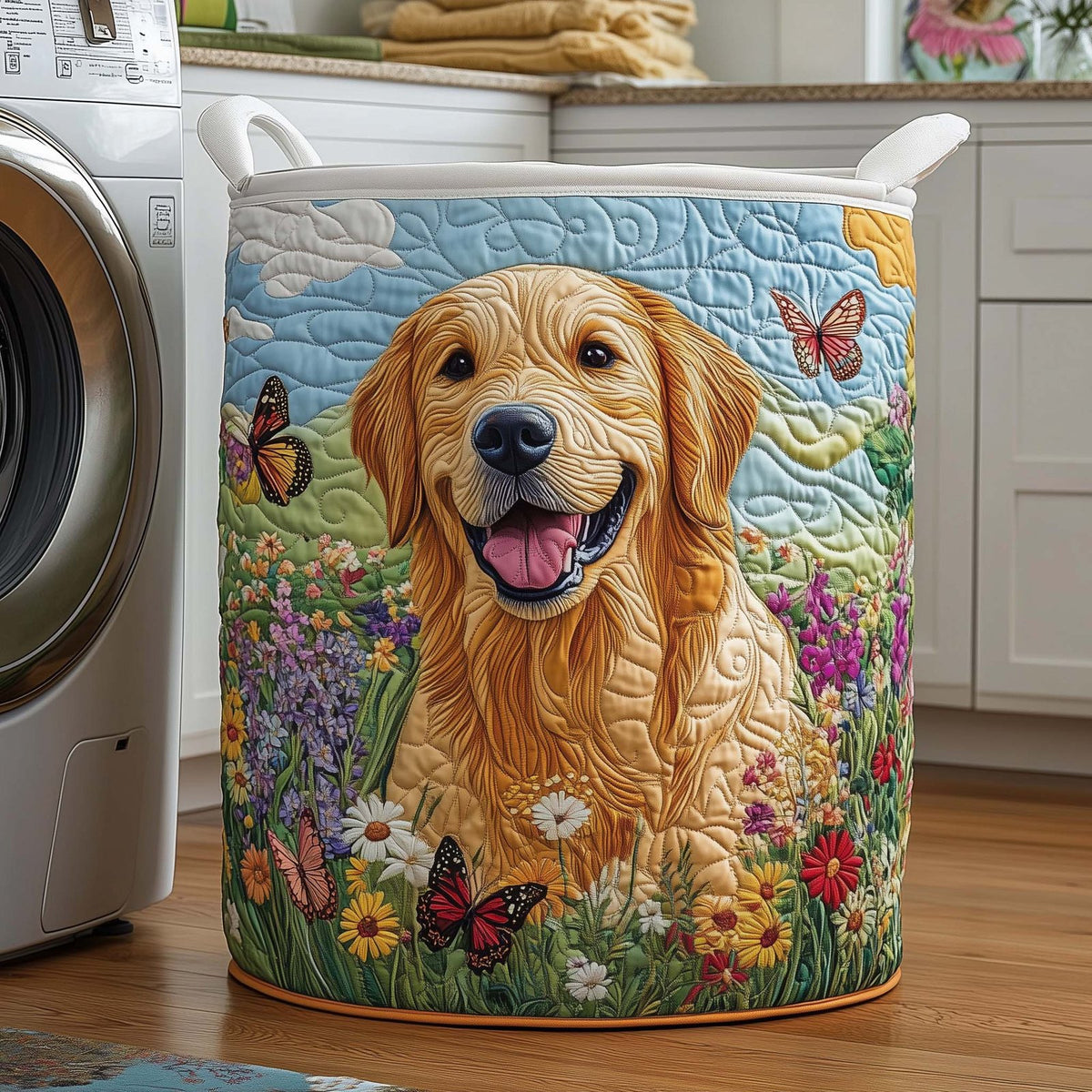 Golden Meadow Quilted Laundry Hamper printed laundry hamper