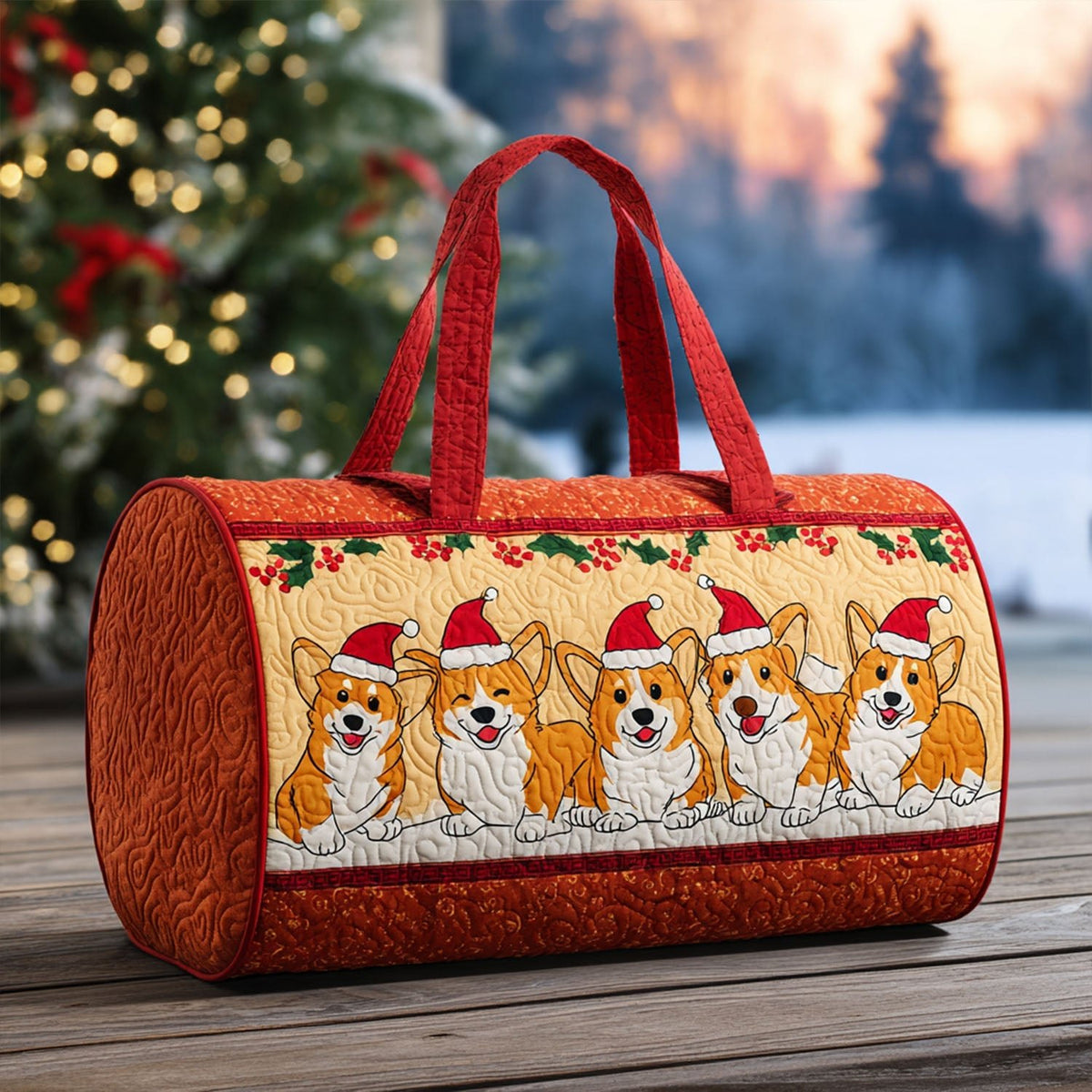 Golden Paws Glow Quilted Duffle Bag printed duffle bag