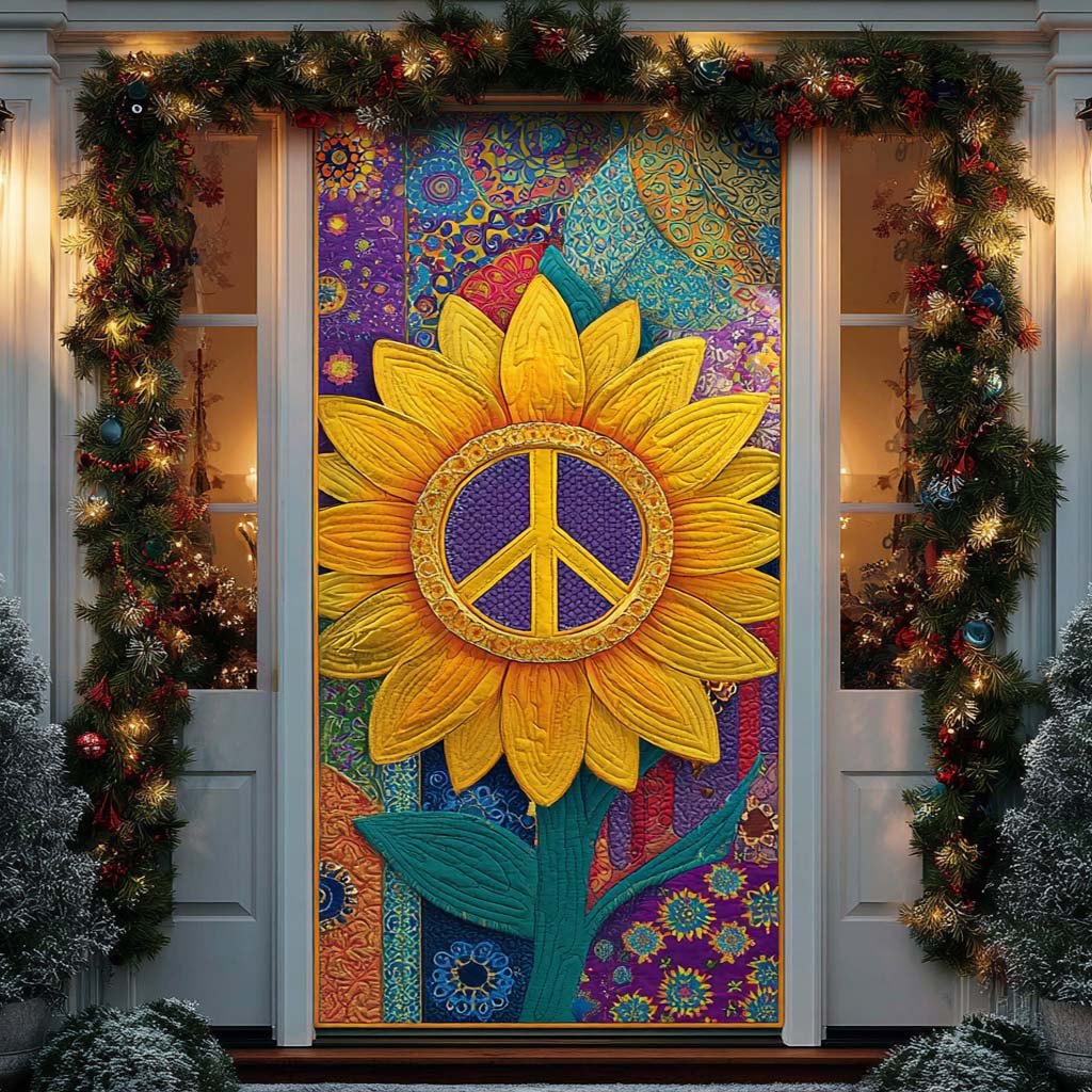 Golden Petal Harmony Quilted Door Curtain printed door curtain