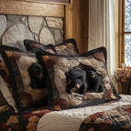 Golden Pines Black Bear Quilted Bedding Cushion Cover printed cushion cover