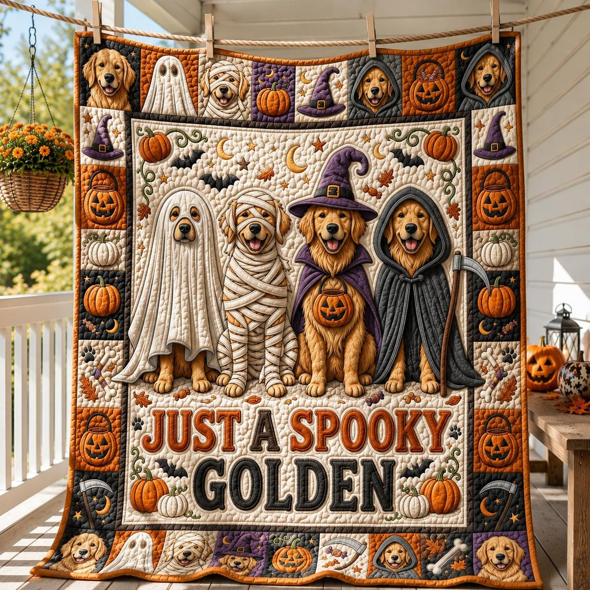 Golden Retriever Halloween Quilted Blanket printed blanket