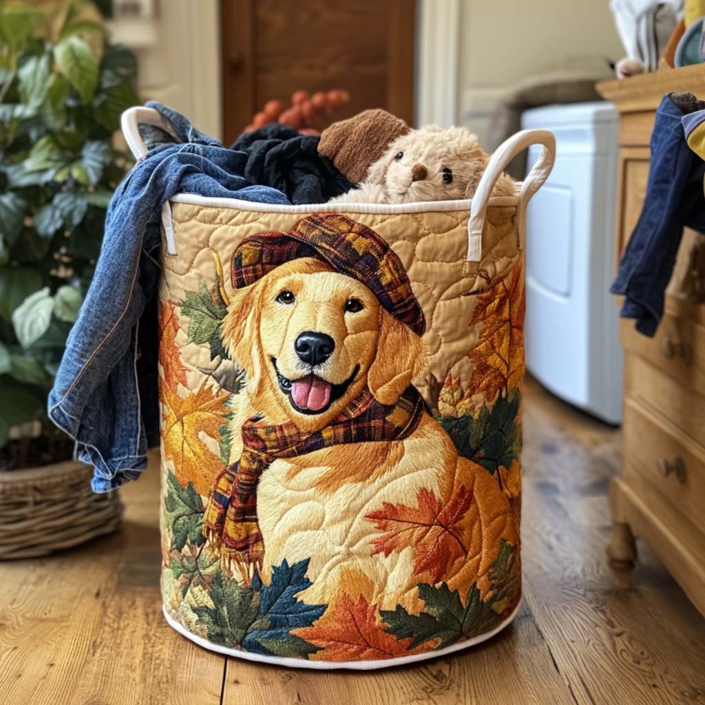 Golden Retriever Joy Quilted Laundry Hamper printed laundry hamper