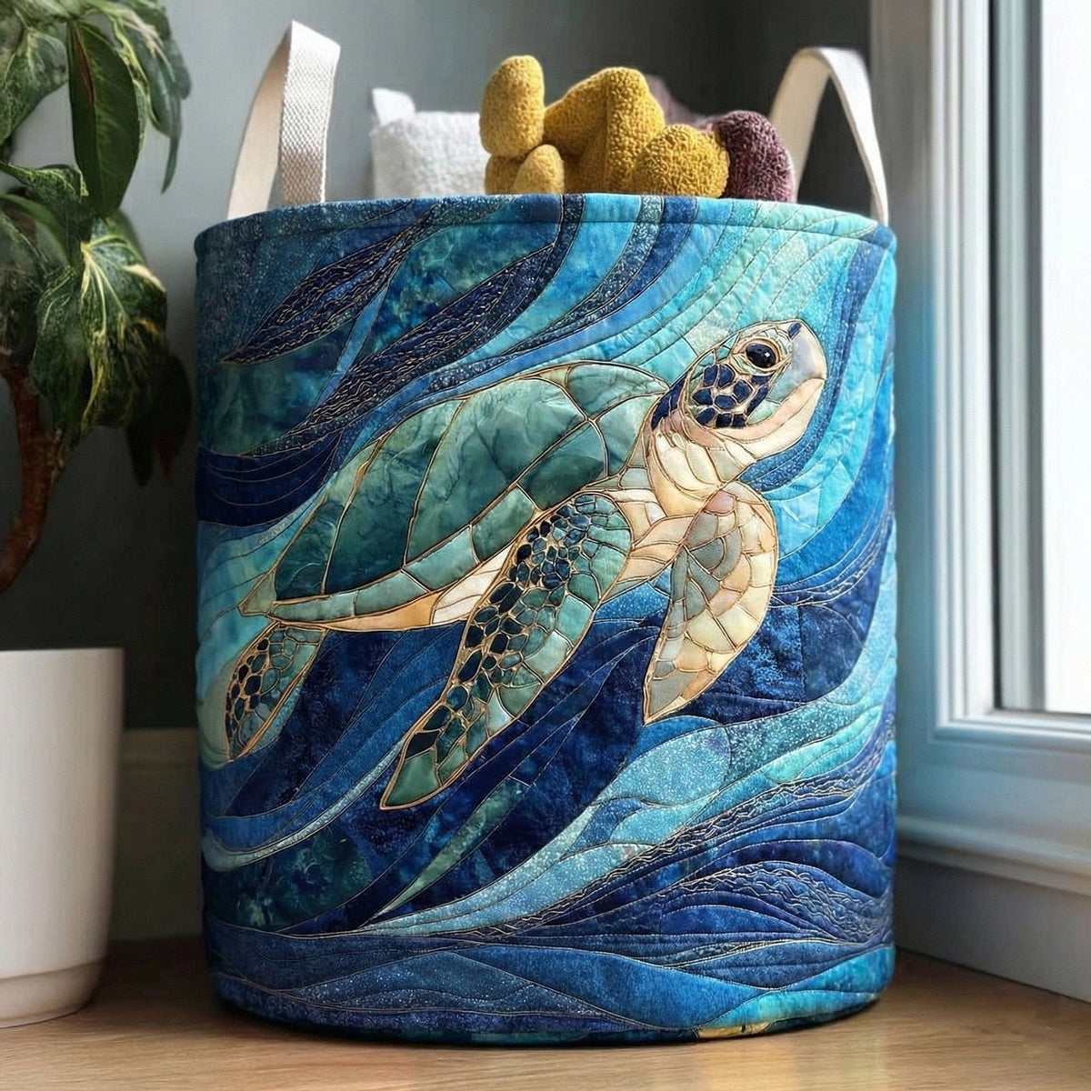 Golden Tide Journey Quilted Laundry Hamper printed laundry hamper