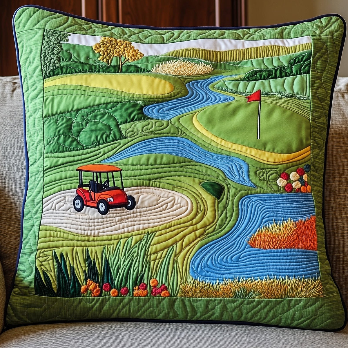 Golf Course Quilted Cushion Cover printed cushion cover