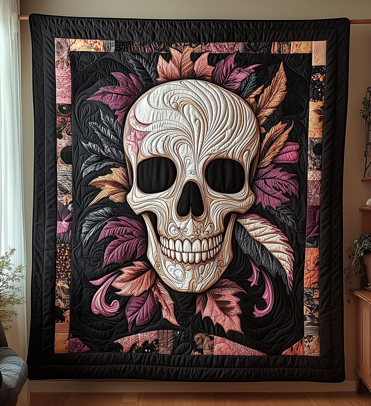 Gothic Skull Quilted Blanket printed blanket