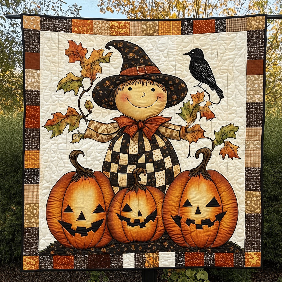 Grinning Scarecrow Quilted Blanket printed blanket