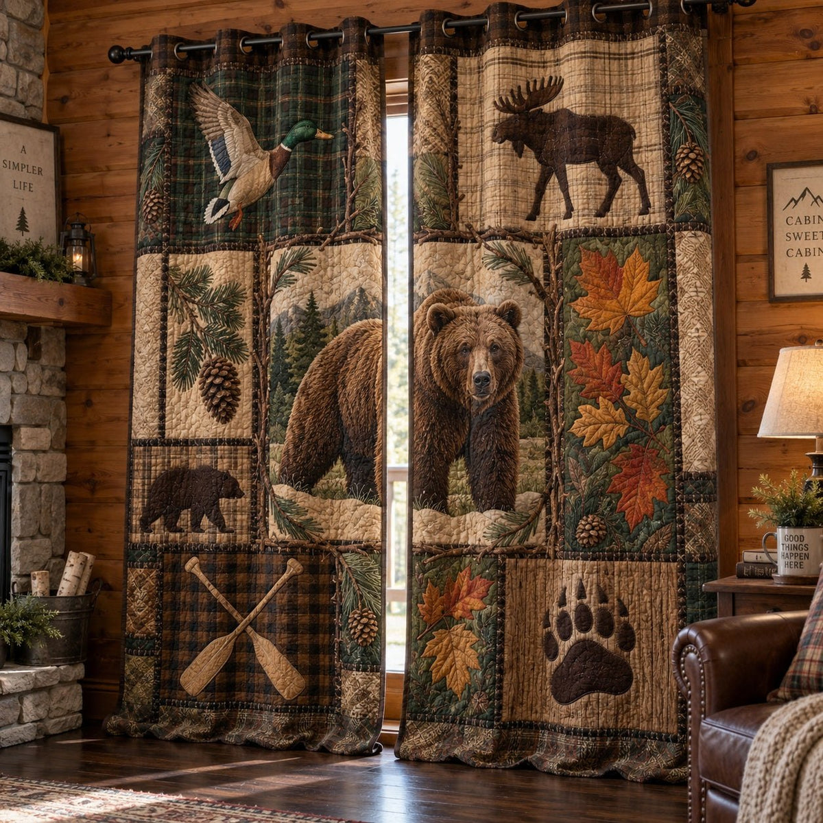 Grizzly Autumn Crossing Quilted Curtains printed door curtain