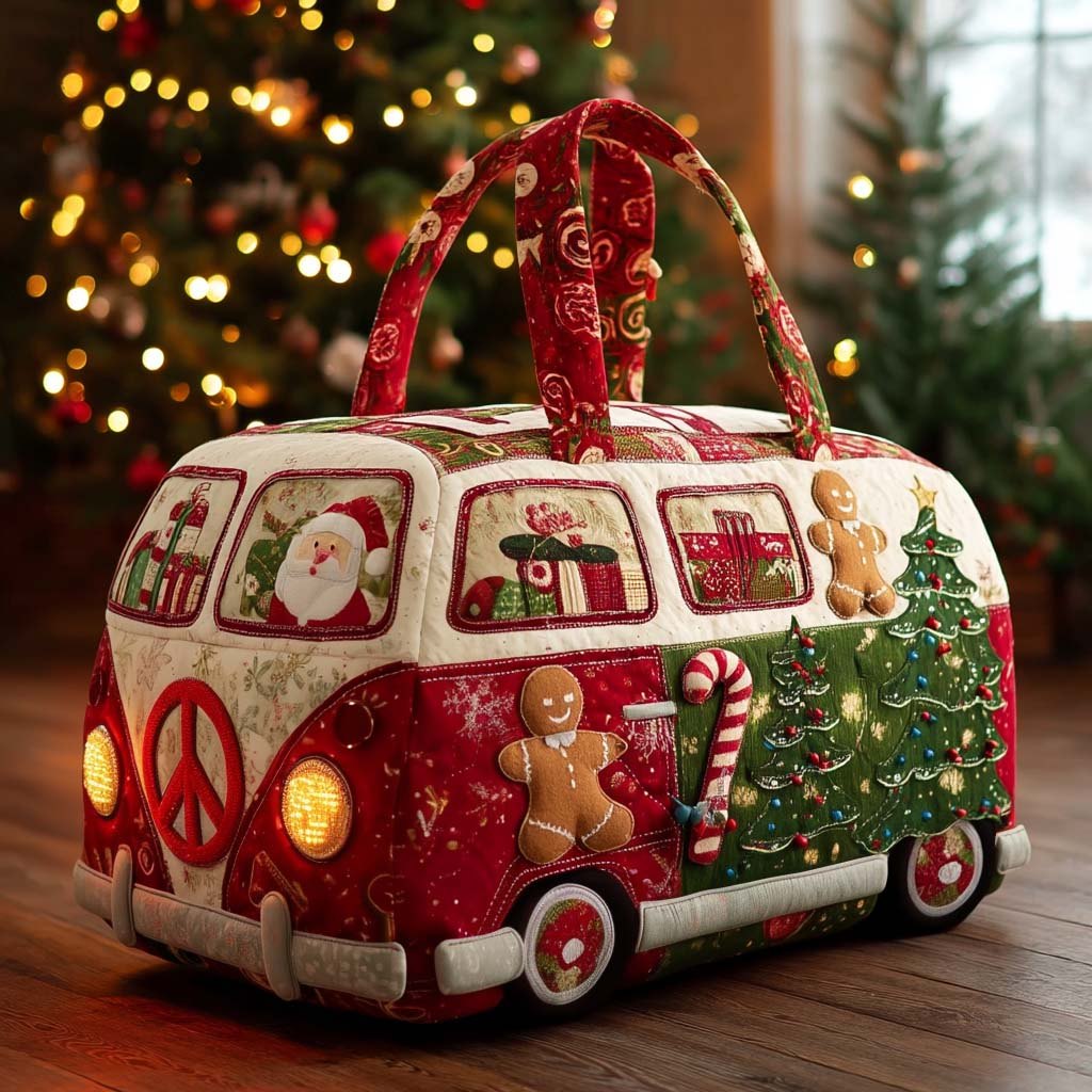 Groovy Christmas Trip Quilted Duffle Bag printed quilted duffle bag