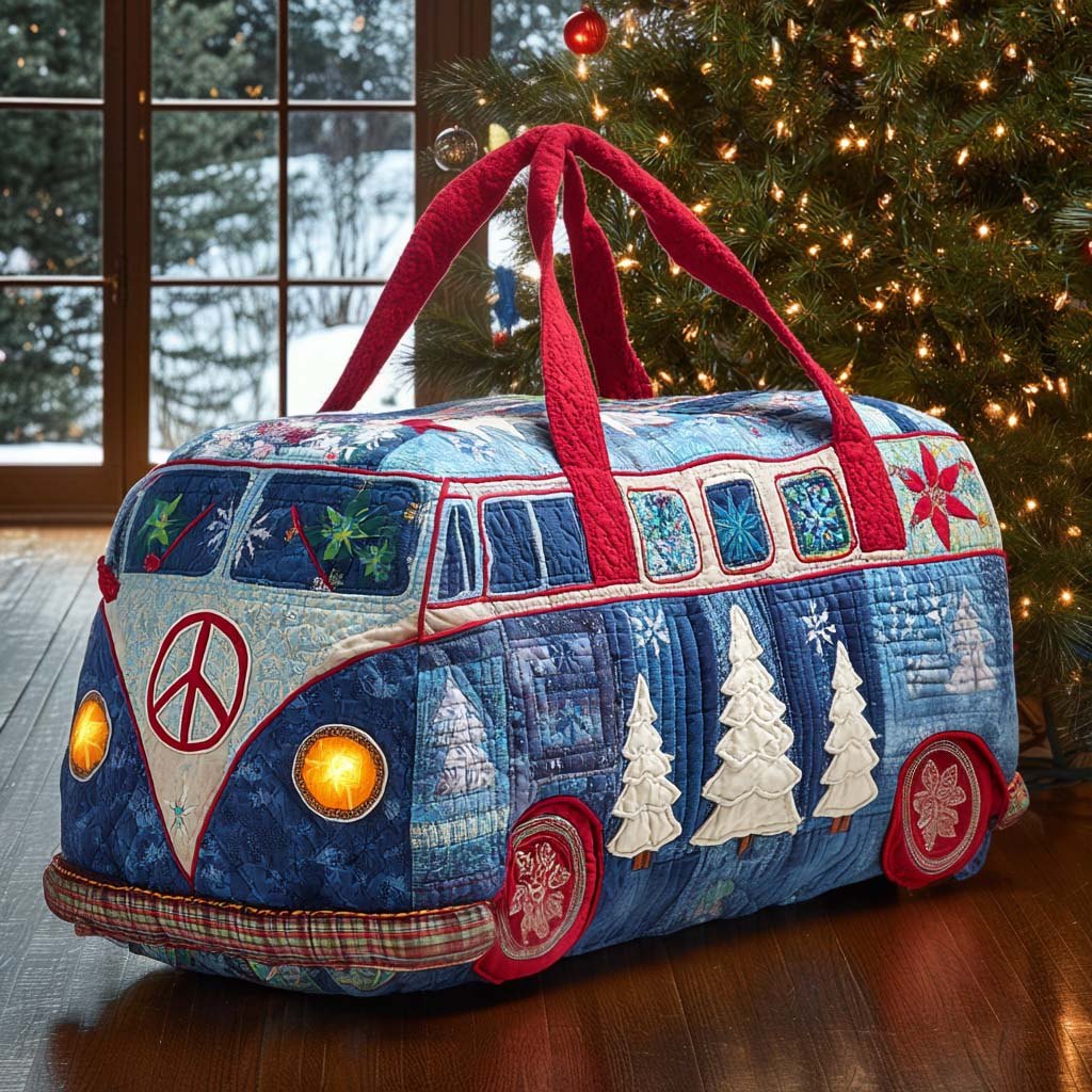 Groovy Xmas Wheels Quilted Duffle Bag printed quilted duffle bag