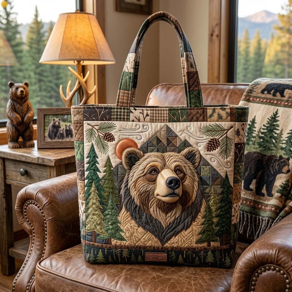 Guardian of the Pines Quilted Tote Bag printed quilted tote bag