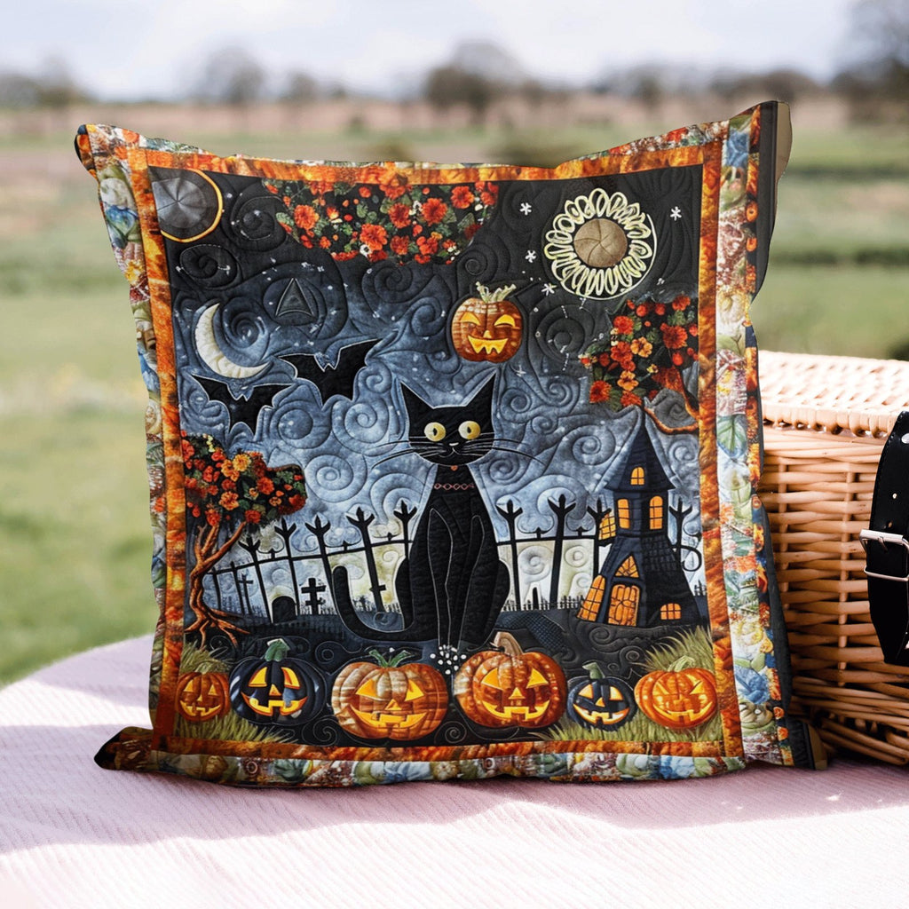 Halloween Black Cat Quilted Cushion Cover printed cushion cover