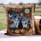 Halloween Black Cat Quilted Cushion Cover printed cushion cover