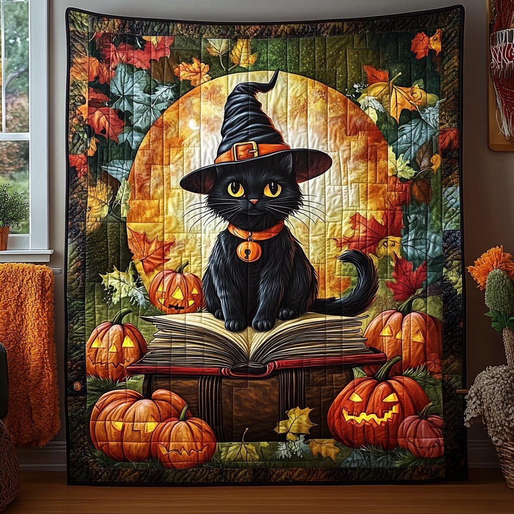 Halloween Cat Quilted Blanket printed blanket