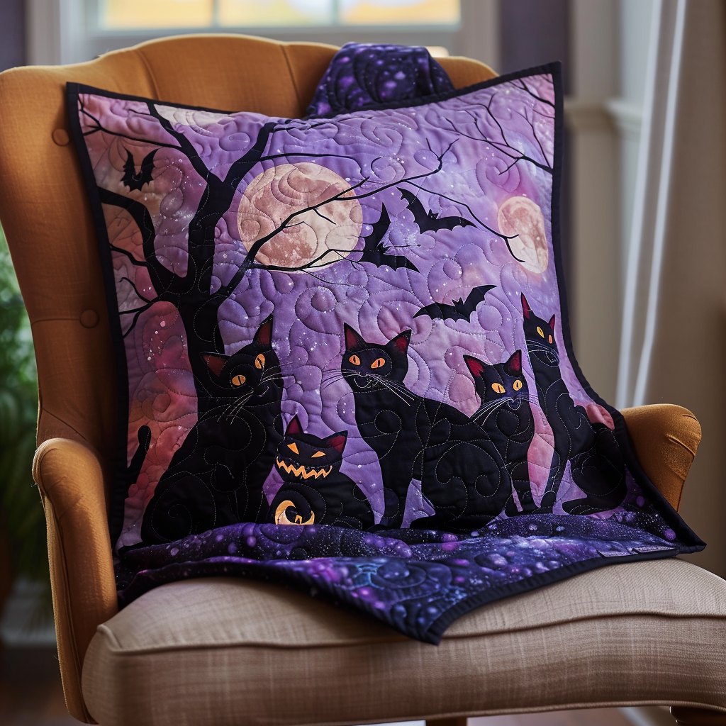 Halloween Cat Quilted Cushion Cover printed cushion cover